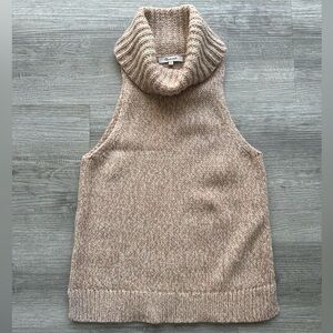 Madewell Sz XS Tan Cowl Neck Sweater Vest Cutaway Merino Wool bled fits like M